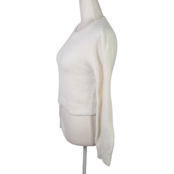 Urban Outfitters cream fuzzy knit crop crewneck sweater S - Picture 3 of 6
